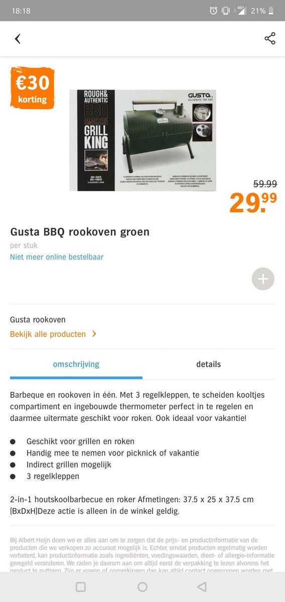 PrideNL's tweet photo. @albertheijn leuk een BBQ in de bonus maar in de winkel hebben ze hem niet eens gehad en online niet meer te verkrijgen https://t.co/RAAWVTjeX4