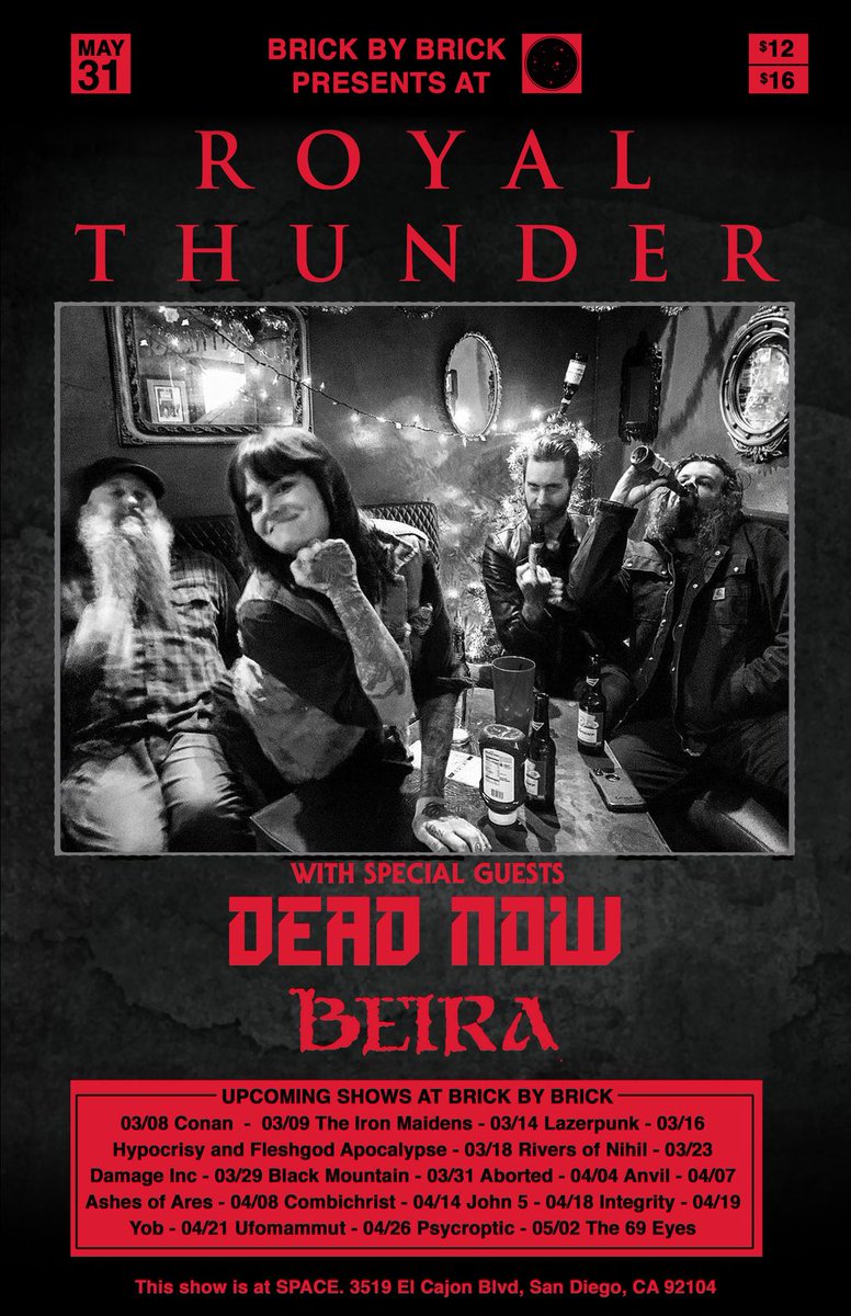 BxBpresents's tweet photo. Upcoming shows at @spacebarsd — @INTERARMA804 and Thantifaxath on 05/26, Cloud Rat and Gadget on 05/28, @royalthunderAtl and Dead Now on 05/31, @LecherousMetal and Vitriol on 06/09 — visit https://t.co/A0M43PefFl for tickets! #SanDiego @sdlocalmusic @FinestMusicSD @dosd https://t.co/6YVjy3oEMX