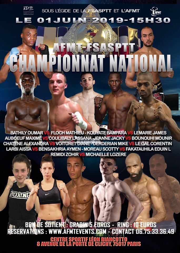 CHAMPIONNAT NATIONAL ELITE  AFMT-ASPTT SAMEDI 01 Juin 2019 Gymnase Léon  Biancotto 8 Avenue de la Porte de Clichy, 75017 Paris a Partir de 15H30