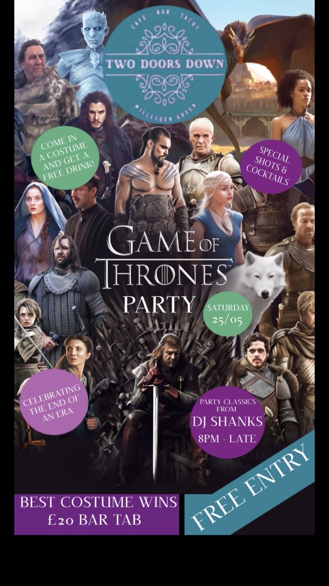 The #Party is Coming.

Last night we waved goodbye to #GameOfThrones for the last time. Don't cry because it ended, celebrate with us because it happened!

5 days to go to the Game of Thrones party!

We're working on our Iron Throne, hope you're working on your costumes