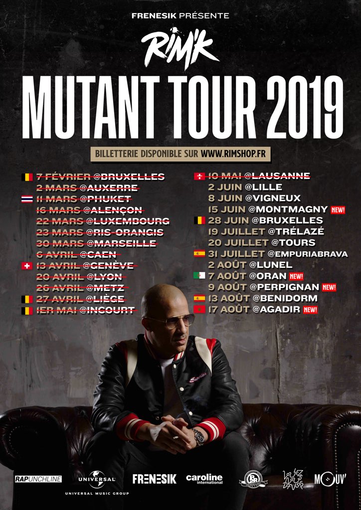rimkofficiel's tweet photo. Prêts pour la suite du #MutantTour2019 ?

4 nouvelles dates :
🇫🇷 Montmagny - 15/06
🇩🇿 Oran - 7/08 
🇫🇷 Perpignan - 9/08
🇲🇦 Agadir - 17/08 

Billetterie 🎫 : https://t.co/1KVMpHi4uo

Bientôt d’autres dates... https://t.co/BkZGltpgMk