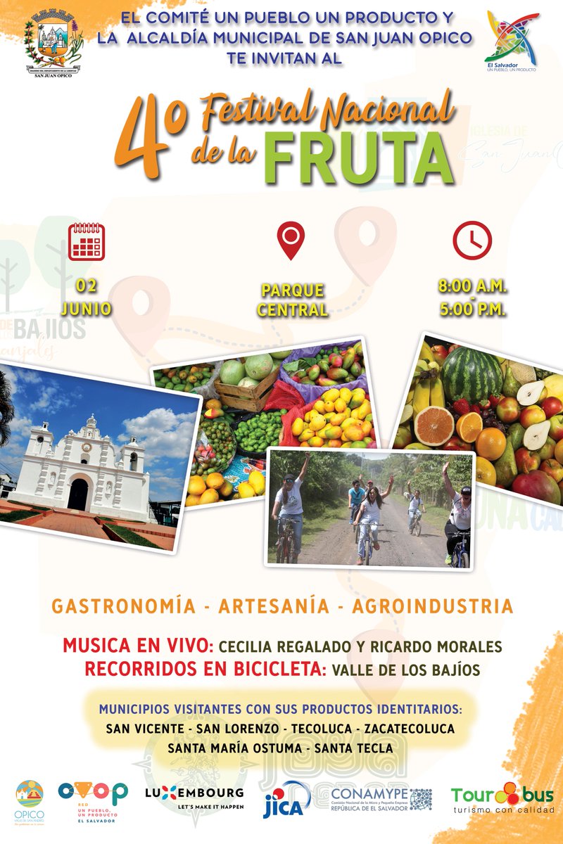 Tourbussv's tweet photo. Acompáñanos este 02 de Junio y disfruta con los expertos!! #TourBustelleva 🚌
#UnPuebloUnProducto #ProductosIdentitarios #Festival #Fruta #Turismo #naranja #piña #mango #camote https://t.co/isSVVWW6is