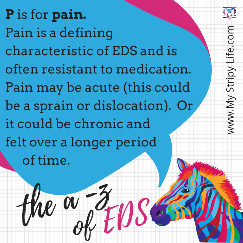 mystripylife's tweet photo. "P is for pain" This is a defining characteristic of #EhlersDanlos ๐ข I haven't had a good week with pain. My SI joint slipping, knee locking, wrists/ fingers/ big toe joint subluxating and unable to chew for three days without #dislocating my jaw! Thank you #EDS @ehlersdanlosuk https://t.co/aEIWLkF2Dy