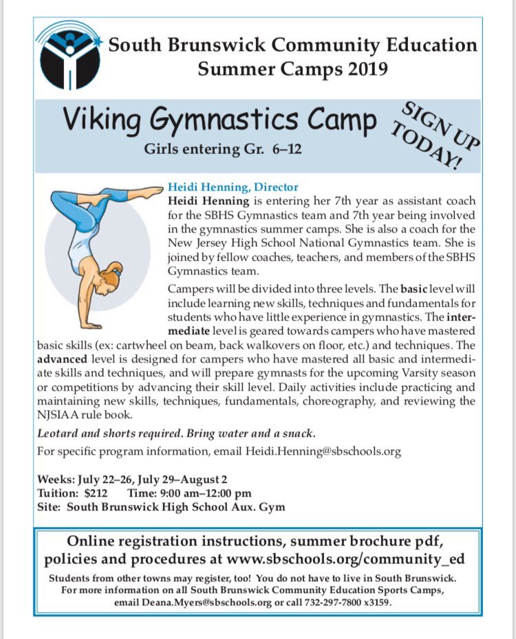 Gymnastics camp this summer!! Please share ❤️❤️<a href="/SBCommEd/">SB Comm Ed</a>