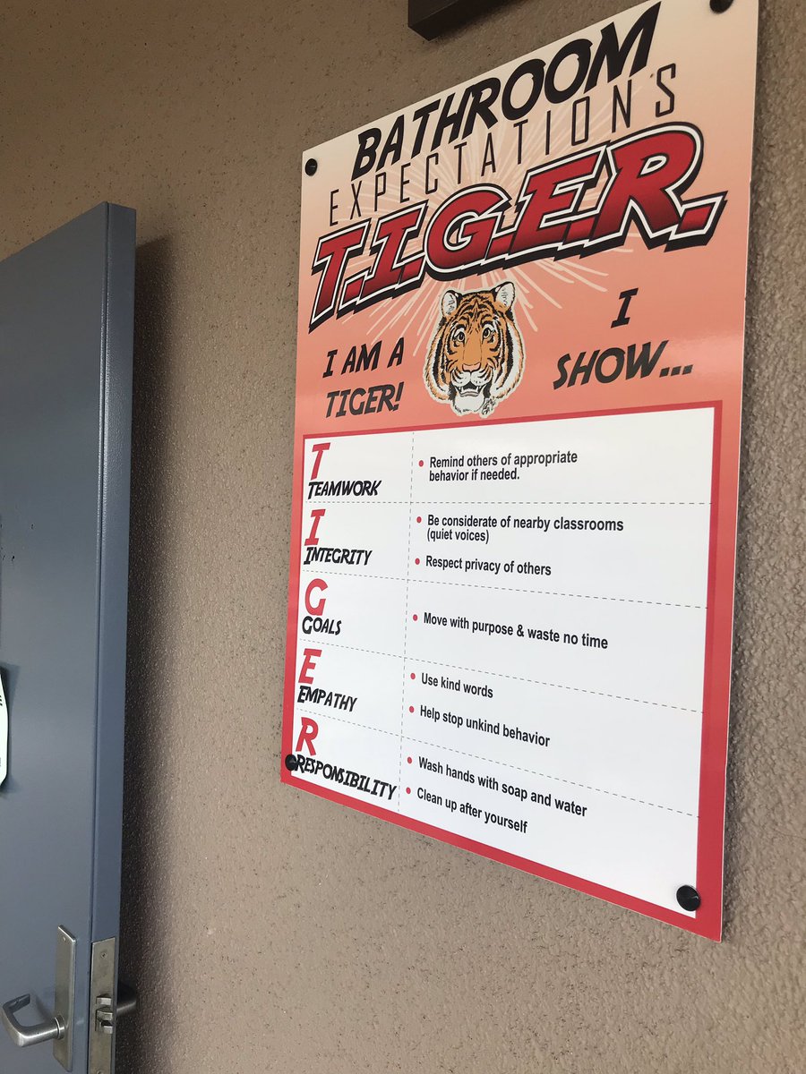 SSDPepperDrive's tweet photo. Not sure which behavior is expected? Check out our awesome signage! T-I-G-E-R! Thanks to all for fun run donations to make this happen! @SSDKristin @drsmpierce @PrincipalHooks #Santeesd #PBIS https://t.co/Z7k3Dx0oNF