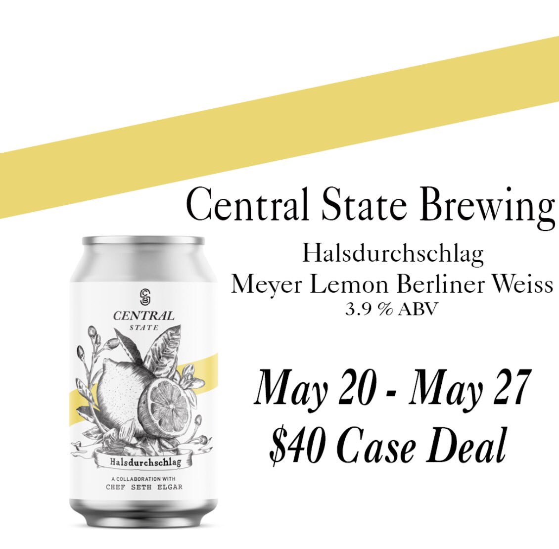 CSBrewing's tweet photo. Race Fans - Welcome to Indy! We have a couple beer specials from May 20th - May 27th to help you celebrate one of our favorite weeks of the year!
Need some beers to take to the track? Halsdurchschlag cases are $40 at the @TheKoelschip 
(Berliner Weiss Style Ale with Meyer Lemon) https://t.co/SvKUTf3yyf