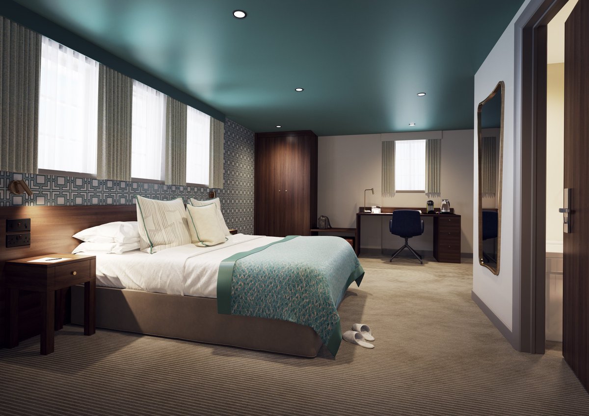 A first glimpse inside our new bedrooms (thanks to CGI...) - we can't wait to re-open the hotel doors this summer in Hatfield!! #excited #hotelroom #comethotel #boutiquehotel #Hertfordshire