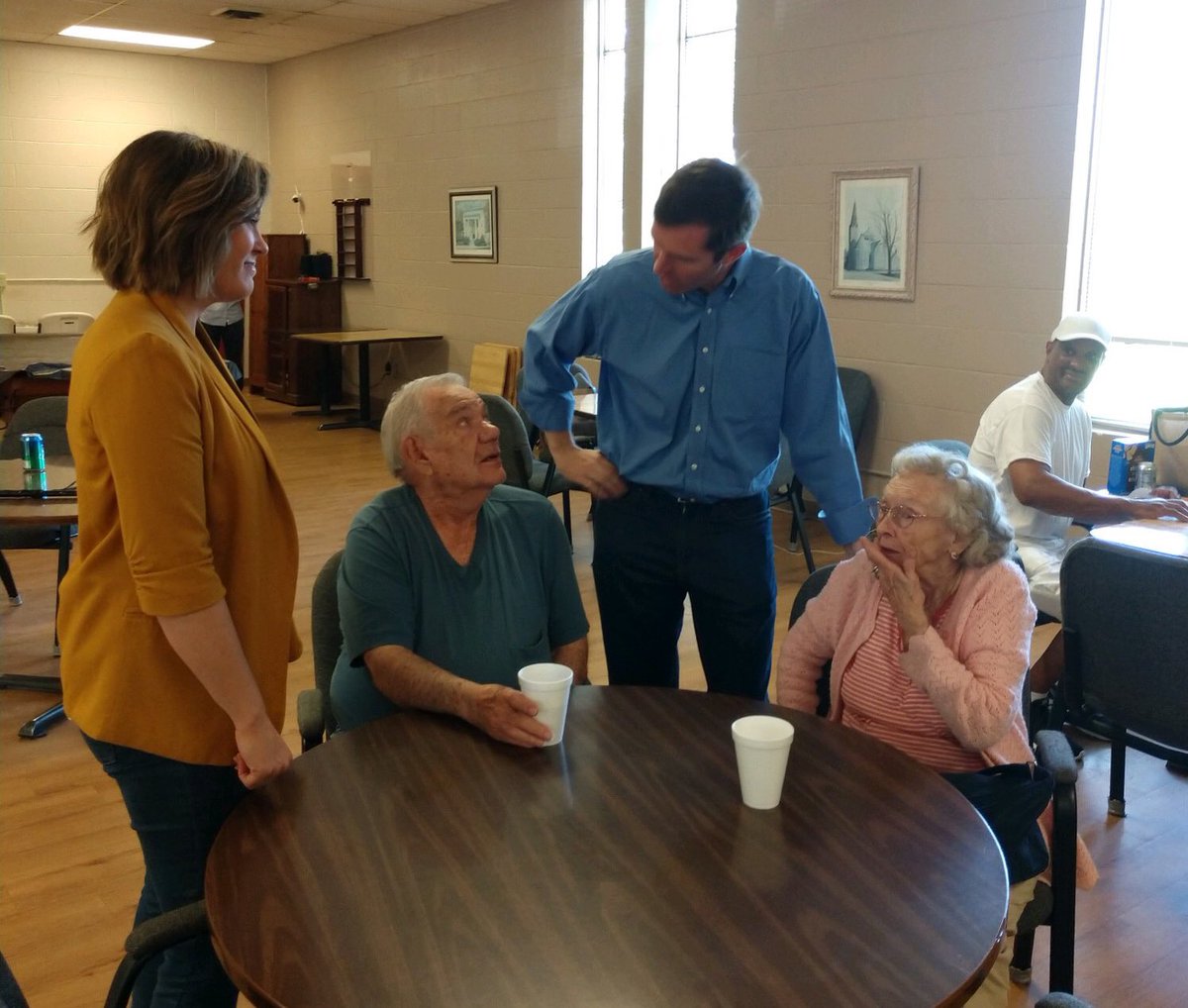 jacquelineforky's tweet photo. Less than 24 hours until polls open and that means we’re still traveling across Kentucky to help get out the vote! @AndyBeshearKY and I had a great time visiting The Gathering Place in Henderson this morning on our #TalkVsAction tour. #KYGov https://t.co/q8H6pGi0lW
