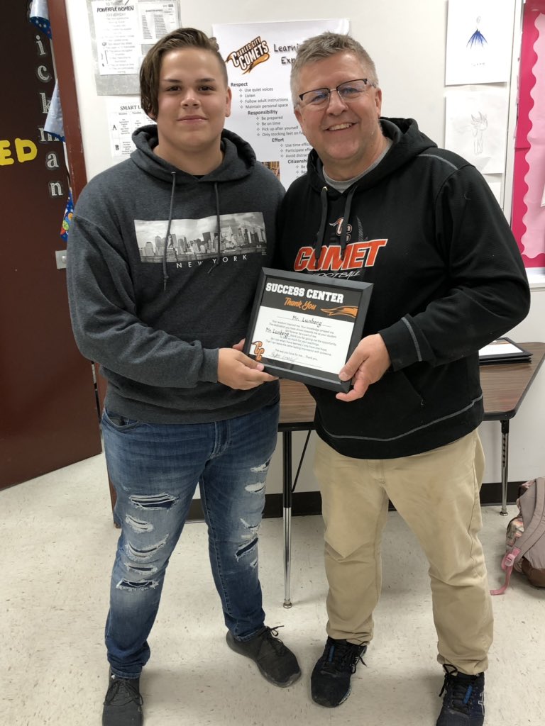 danocaffrey's tweet photo. Success Center Graduates picked a Staff member they wanted to honor who had a positive impact in their lives.  Kaydon picked Mr. Lundberg! #SuccessCenterFamily. @jwl4120 @jdeancc @kretter81 @JulieMolstead https://t.co/oc552Lw7sz