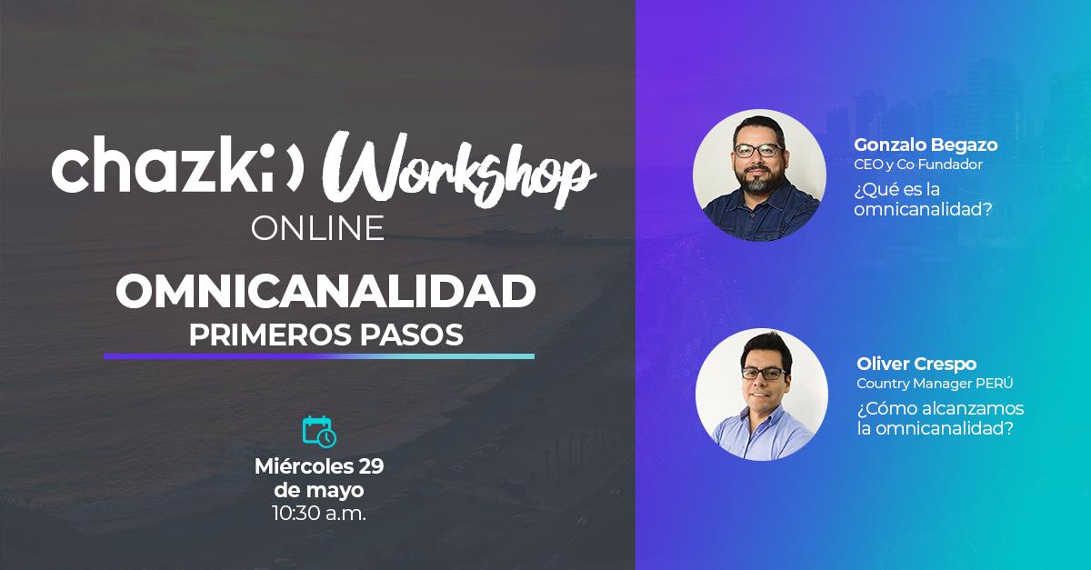 #ChazkiWorkshop Este 29 de mayo a las 10:30 a.m. tendremos nuestro primer seminario online en donde hablaremos sobre #omnicanalidad junto a nuestro CEO, Gonzalo Begazo, y nuestro Country Manager Perú, Oliver Crespo.
Inscríbete aquí >> chazki.com/workshop 💻📝