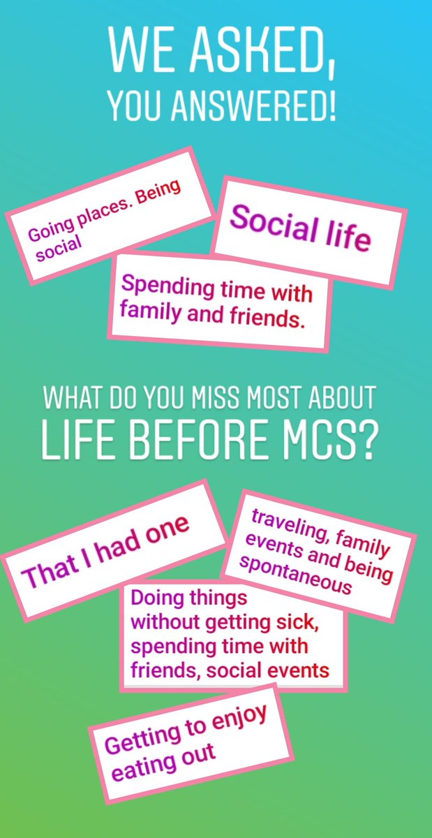McsMonth's tweet photo. What do you miss most about life before #MultipleChemicalSensitivity?

To participate in these, follow us on https://t.co/iWpBpMADeG!

What would you add? https://t.co/6L8njmoTUS