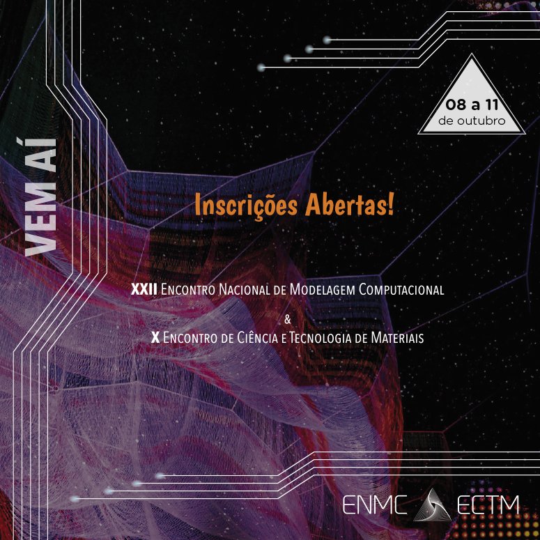 enmc2019's tweet photo. Já estão abertas as inscrições para o XXII Encontro Nacional de Modelagem Computacional e o X Encontro de Ciência e Tecnologia de Materiais! Para fazer a sua, basta acessar o link: https://t.co/w49tit6jF6
#enmc2019 #modelagemcomputacional #JF https://t.co/ufTLhf8Keu