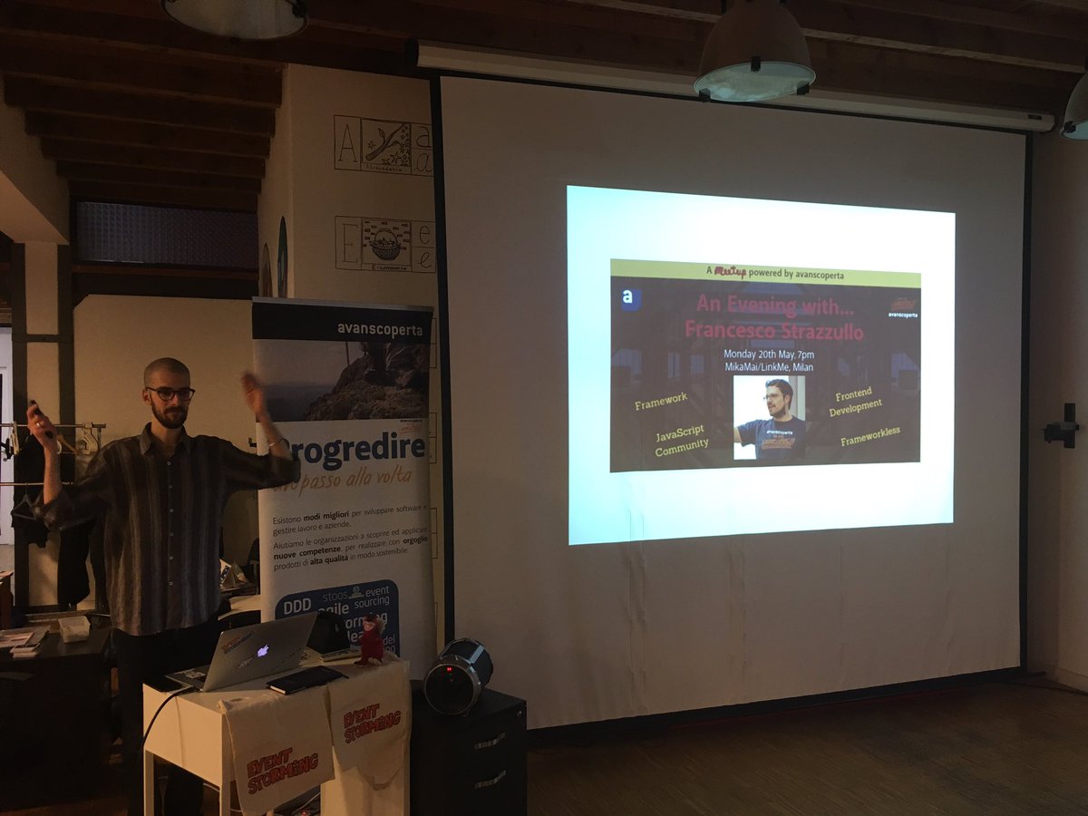 avanscoperta's tweet image. 3... 2... 1... GO! We’re at @Mikamai @LinkMeJS with @TheStrazz86 to learn about #framework #frameworkless #javascript #FrontEnd and how to make sound choices in #SoftwareDevelopment and #business! #WeAreLearners