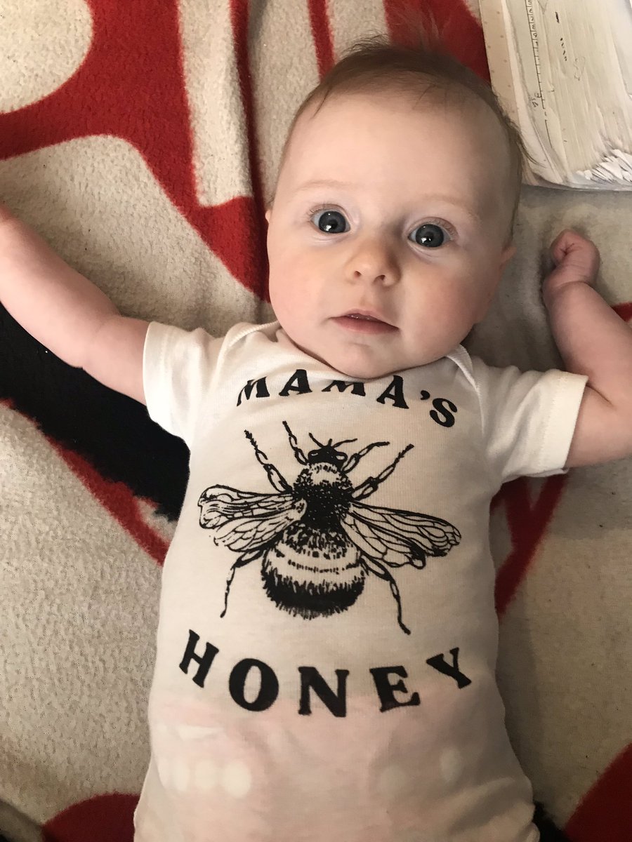 Paige finally fits in her vest from <a href="/ittybittybeanco/">itty bitty bean co.</a> 

Can’t wait until Clark is home from holiday to get him in his T-shirt &amp; match them 🥰

🐝 🐝