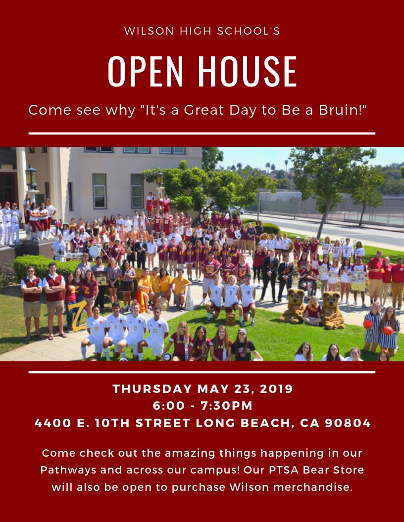Mark your calendars for Open House 2019! We look forward to seeing our Bruin families and future Bruins from middle and elementary school! #gdtbab #ProudtoBeLBUSD
