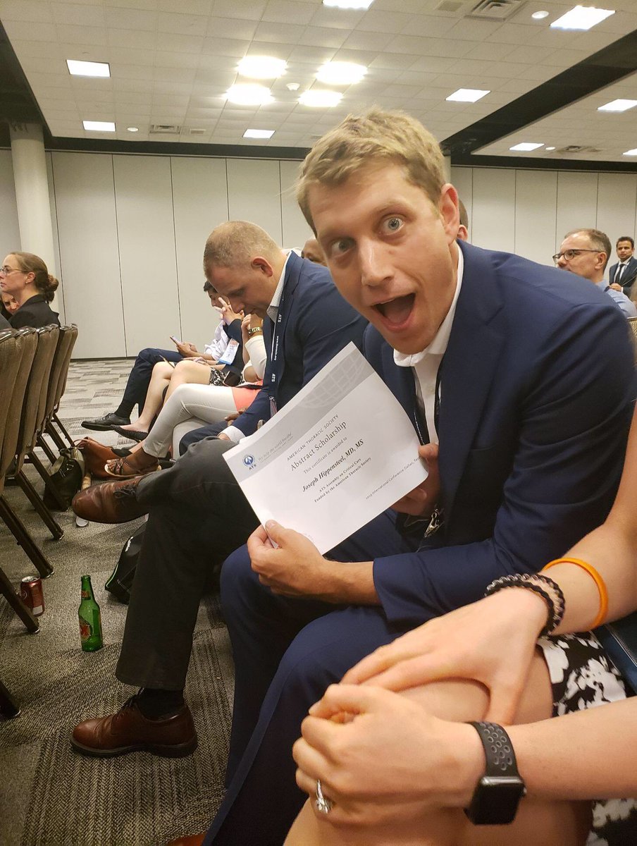 Congrats to our very own research fellow Joe Hippensteel for earning the Critical Care Assembly Abstract Scholarship Award! #UniversityOfColorado #NationalJewish #ATS2019 #CriticalCare