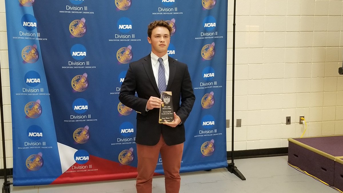 One of our new awards this year is the Soaring Eagle Rookie of the Year. Please give a round of applause to our Male Rookie of the Year, Sam Shaw '22 of @elmira_lacrosse!