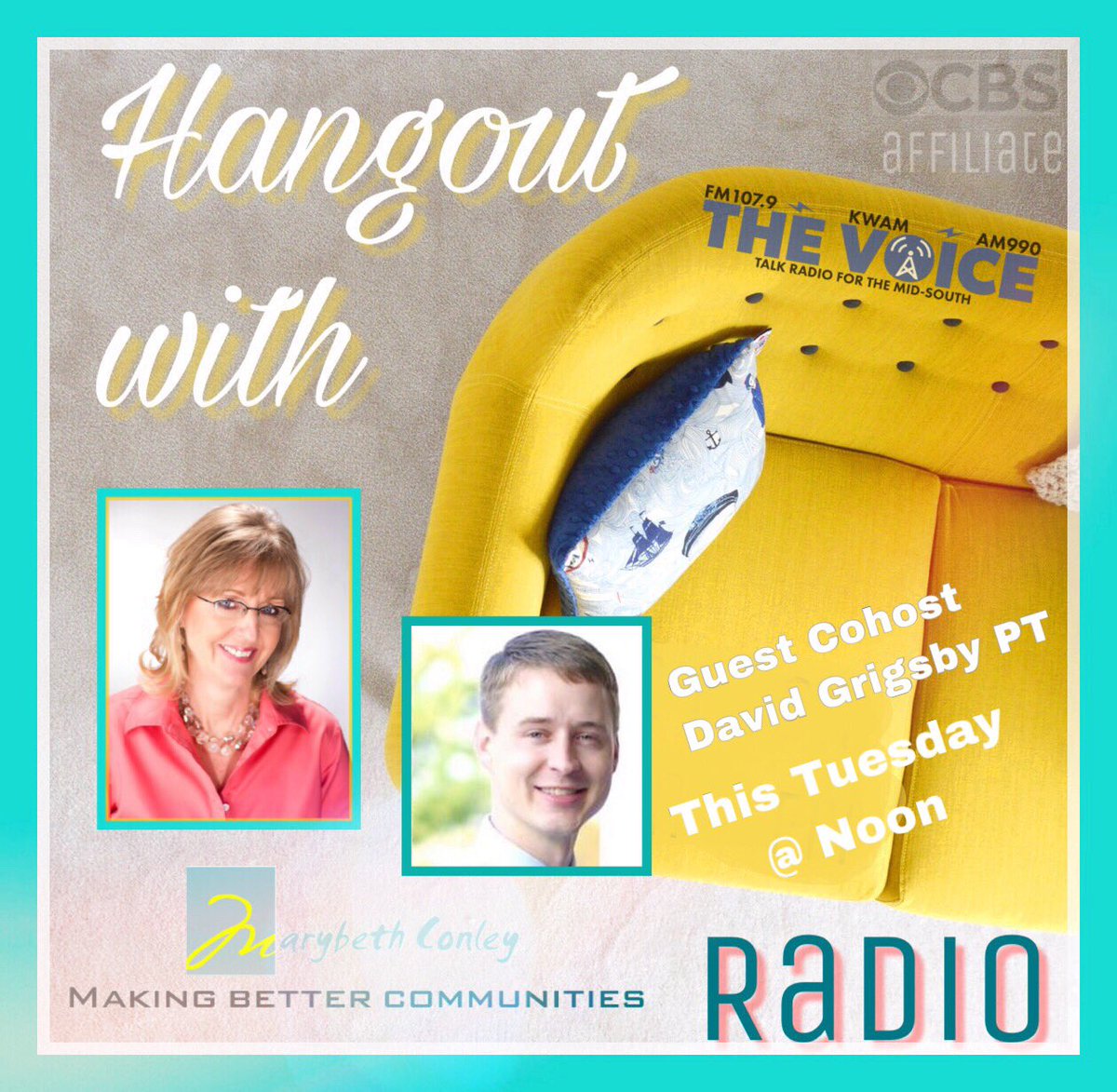 LivingWithMir's tweet photo. Be sure to tune in tomorrow, Tuesday, May 21 on KWAM The Voice at noon!
One of Mary Beth’s co-host will be our very own David Grigsby with Midsouth Orthopaedic Rehab!
#MarybethConley #cohost #HealthyMidSouth #livingwithmir #makingbettercommunitie
#LivingInColorInsideAndOut https://t.co/L6tPCUtxd1