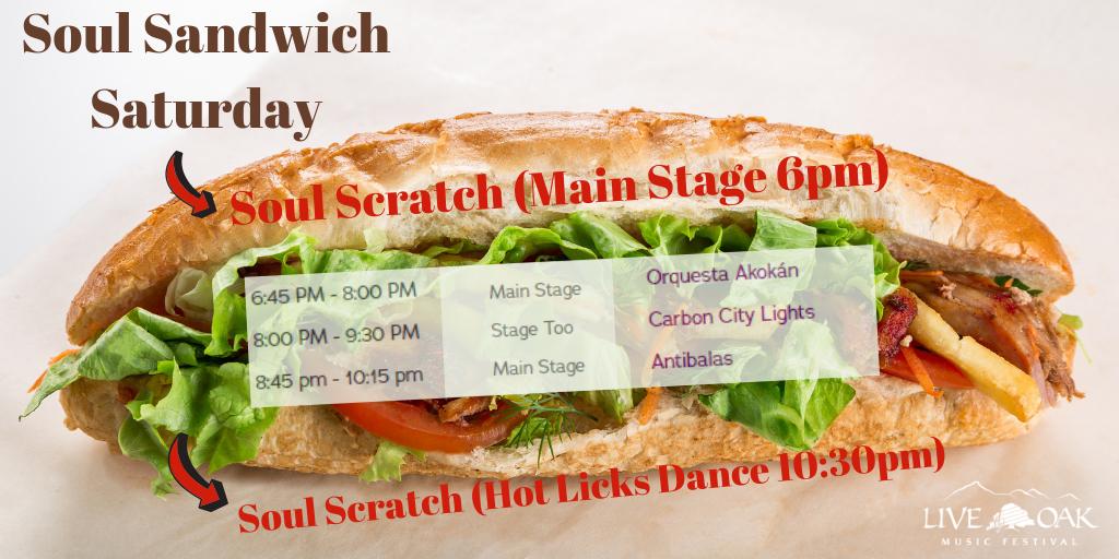 liveoakfest's tweet photo. We're serving up two slices of @Soul_Scratch's SoCal Soul on Saturday, June 22, with mounds of fresh and tasty music from @OrquestaAkokan , @carboncitylight , and @Antibalas in between. Open wide, you'll want to take a real big bite. https://t.co/3CPztY3dBa