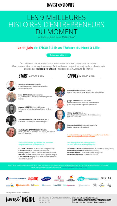 Nous vous invitons à notre soirée qui se déroulera le 11 juin 2019, au Théâtre du Nord à Lille, de 17h30 à 21h.