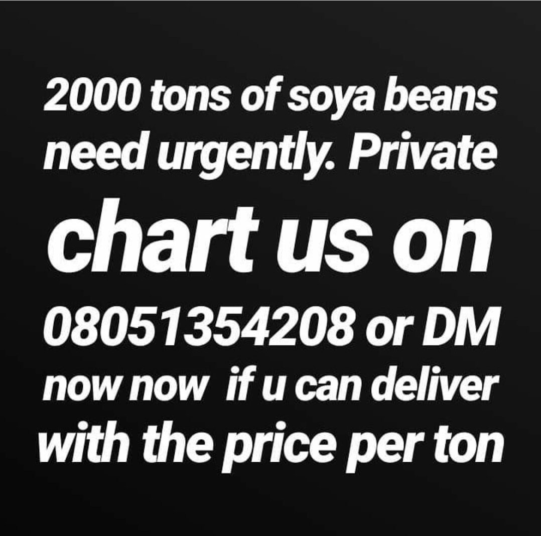 farmerscornerng's tweet photo. 2000 tonnes of Soyabean needed urgently.

Check the flyer for details.

#soyabean #farmdeal #farmcommodity #commodityagent #commoditybroker #aggregator #farm #farmers #saleslead #farmerscornerng https://t.co/d06SANnFLs