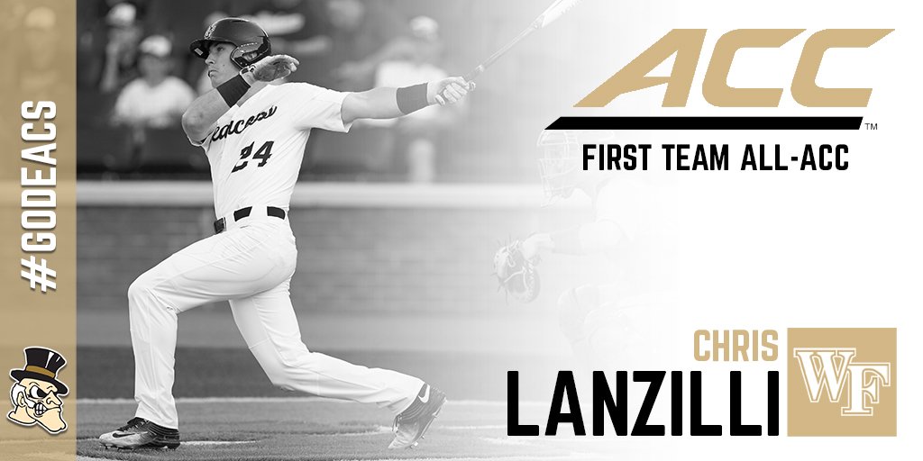 WakeBaseball's tweet photo. Seymour is joined as a first team All-ACC pick by Chris Lanzilli, who batted .350 with 19 doubles, 16 homers and 67 RBIs, ranking in the top 10 in the ACC in each category. #GoDeacs https://t.co/QBSkMEcRr2