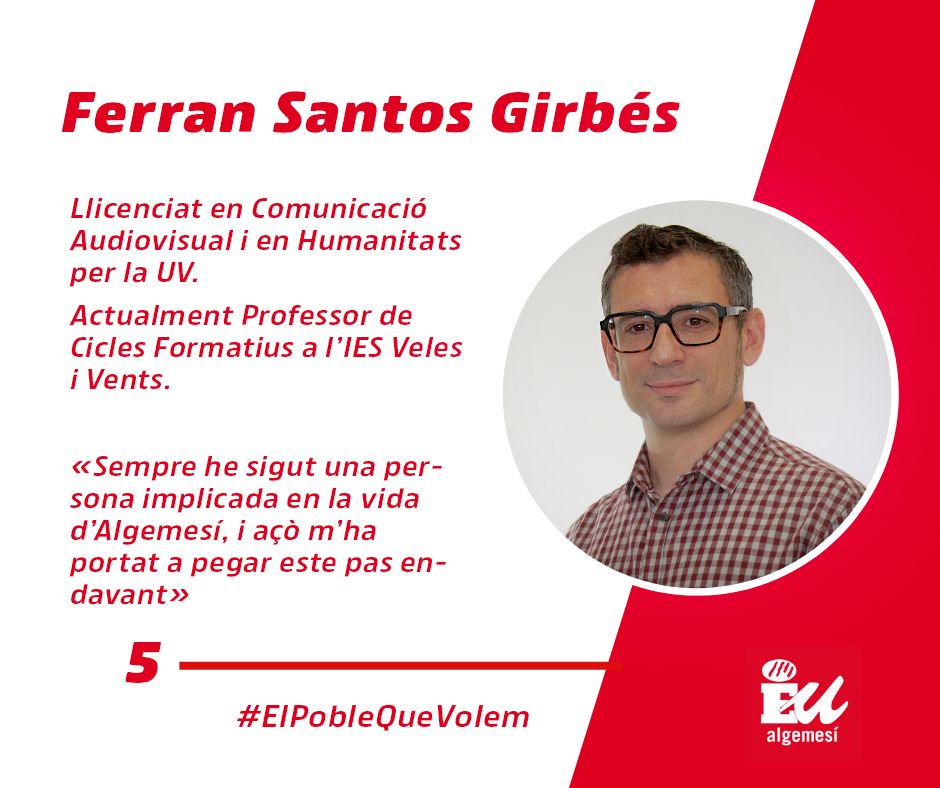 eualgemesi's tweet image. #PereBlancoTeam👥 | @FerranSGirbes és la peça que tot equip polític necessita: professional de la comunicació, #OrgullAlgemesinenc💪 i vinculat a les nostres tradicions a través de la Muixeranga i anteriorment com a tornejant.

#ElPobleQueVolem és amb consciència de poble ✊❤