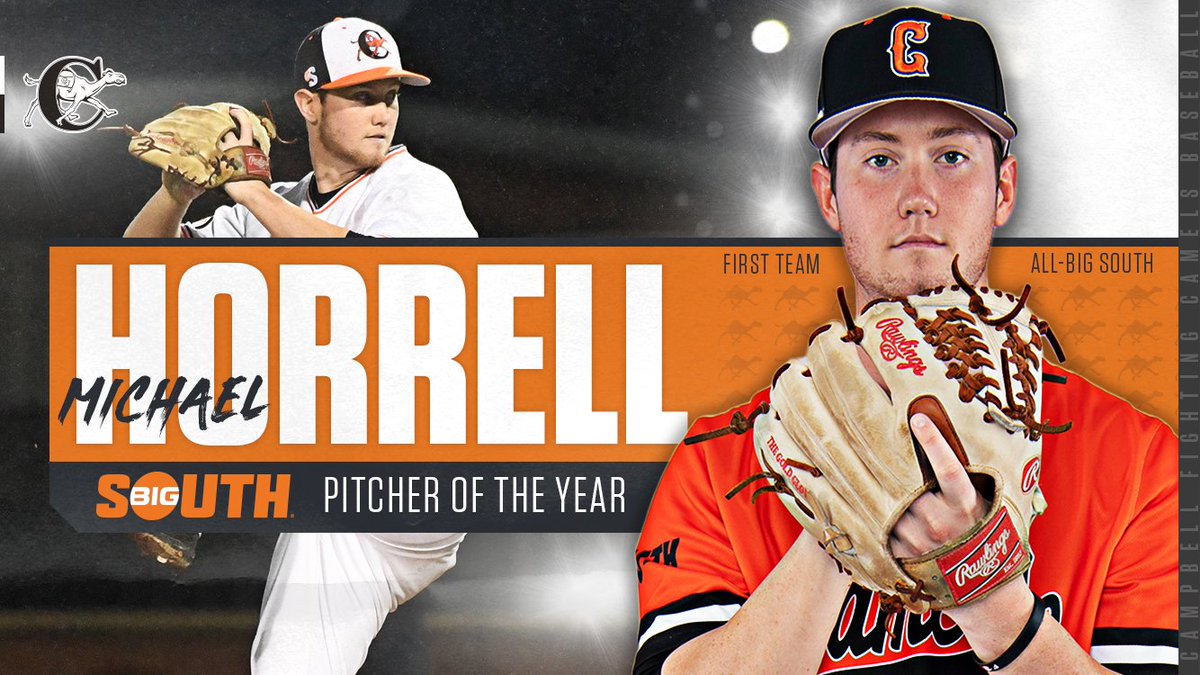 GoCamelsBSB's tweet photo. For the second straight year, the @BigSouthSports Pitcher of the Year resides in Buies Creek! 🥇

Congrats to Michael Horrell on taking home the league's top pitching honor this season. 🌪

#RollHumps 🐪⚾ https://t.co/jf4uwjI6GQ