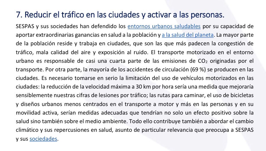 Medida nº7 #ProtegelaSaludcontuVoto Apoyamos #PlanesdeMovilidad para reducir #TráficodeVehículos reducir #Ruido mejorar #CalidaddelAire y activar personas sespas.es/2018/11/15/ses… #WAP #Ciclismo #UrbanismoSaludable aportan grandes #GananciasenSalud a población y a #SaluddelPlaneta