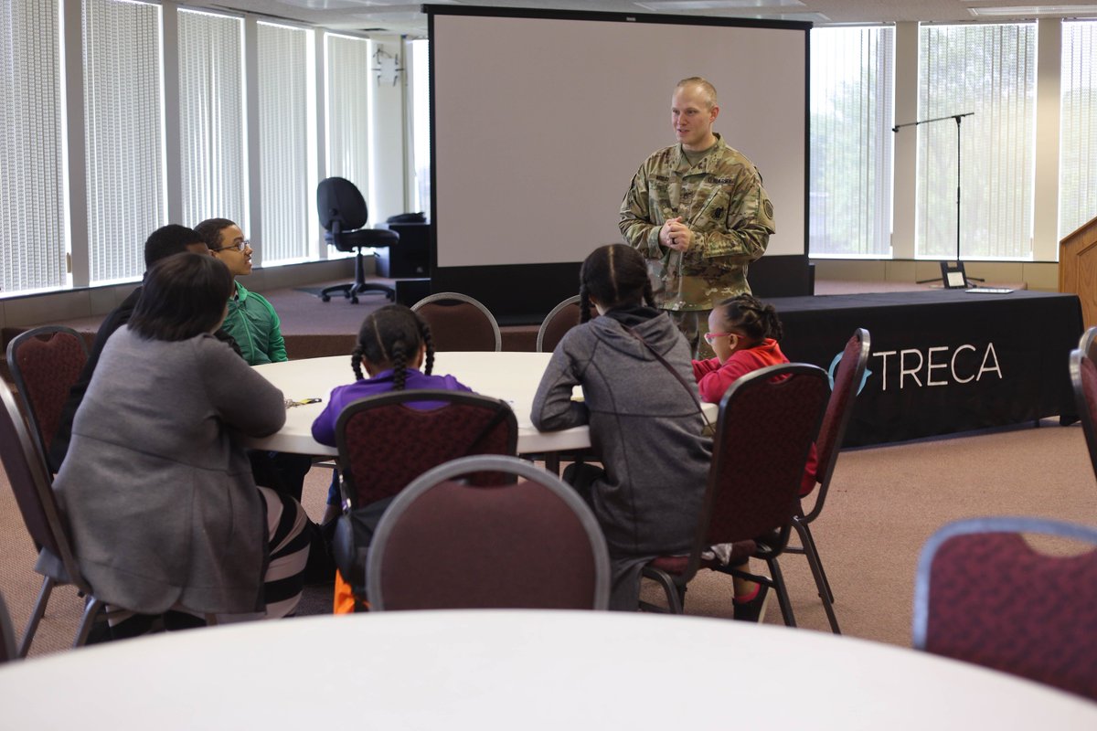TRECAeducation's tweet photo. Our latest event was Career Day! Students learned about the physics of video games, the benefits of being part of the US Army, what it takes to prepare guide dogs for the blind, and caring for reptiles. Check our Facebook for more pics! #PilotDogs #ARaesReptileRescue #careerday https://t.co/2amOacEnA0
