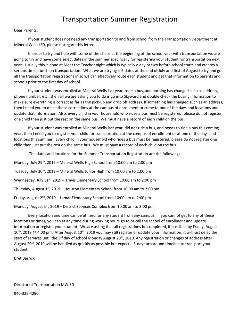 See the attached document for information regarding MWISD Transportation Summer Registration for 2019-2020.