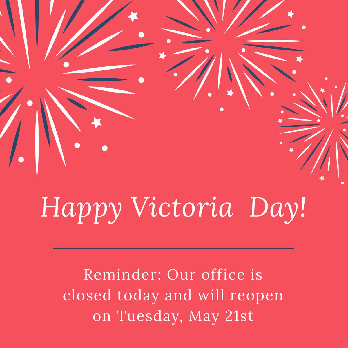 Happy Victoria Day! Just a reminder our office will be closed today and will reopen Tuesday, May 21st 8:00AM- 7:00PM #victoriaday #longweekend #toronto #canada #eventprofs #meetingprofs #teamcsav