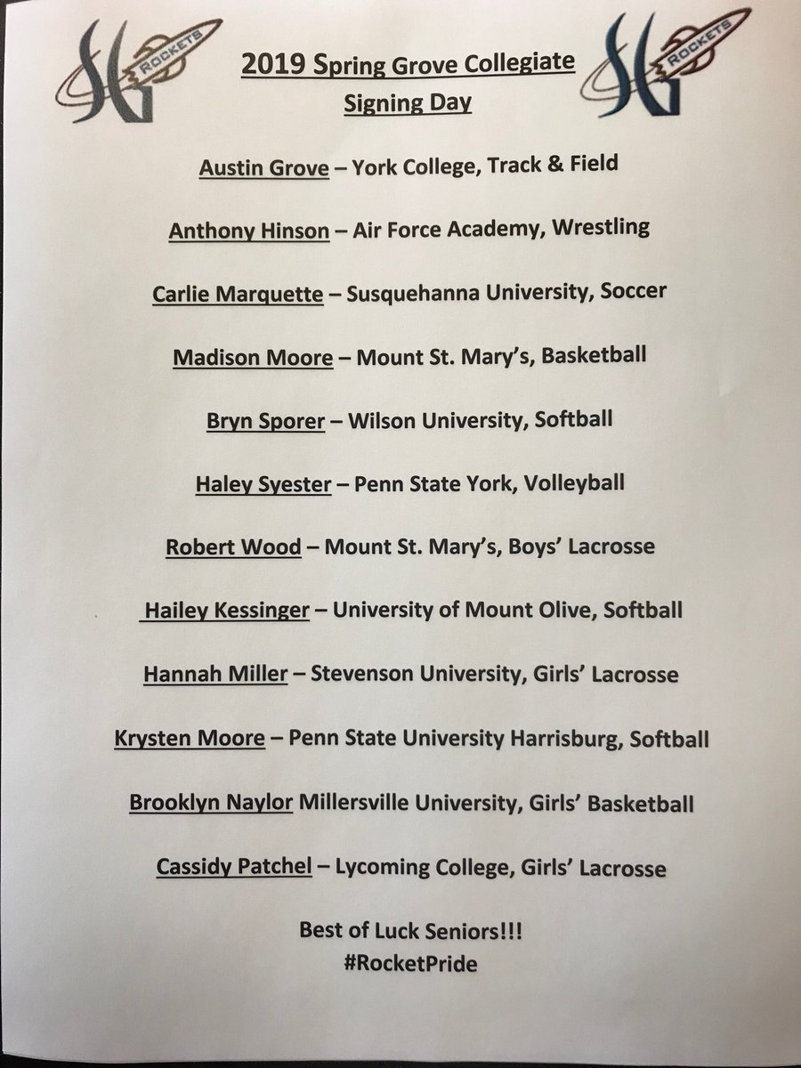 Congratulations to the following members from the Class of 2019 who will be continuing their athletic careers at the collegiate level! #RocketPride