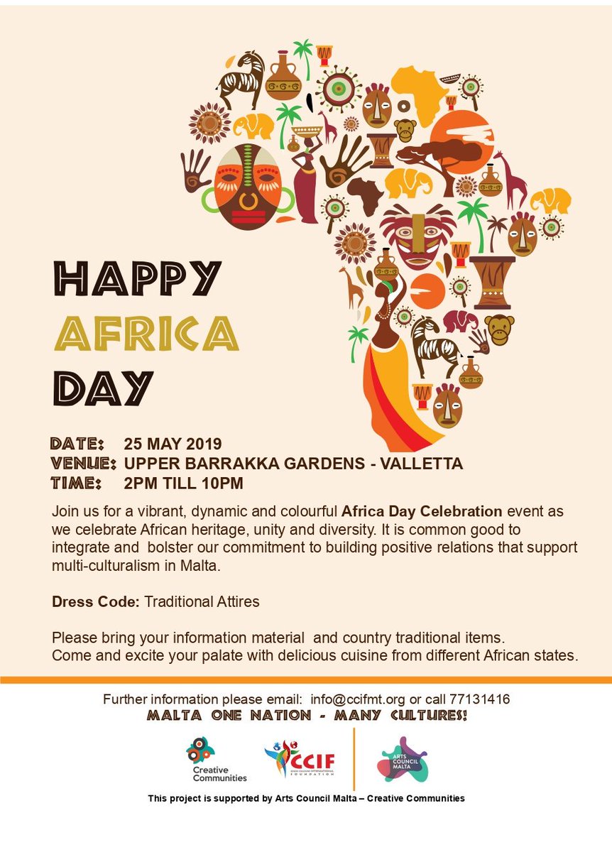 Biggest Africa day party in Malta. An event for the whole family. A celebration of cultural diversity, oness, belonginess and an opportunity to sample the unique food from africa, music and stories. #AfricanMigrations #Maltamigrants #EUElections2019 #artscouncilmalta #ccifmalta