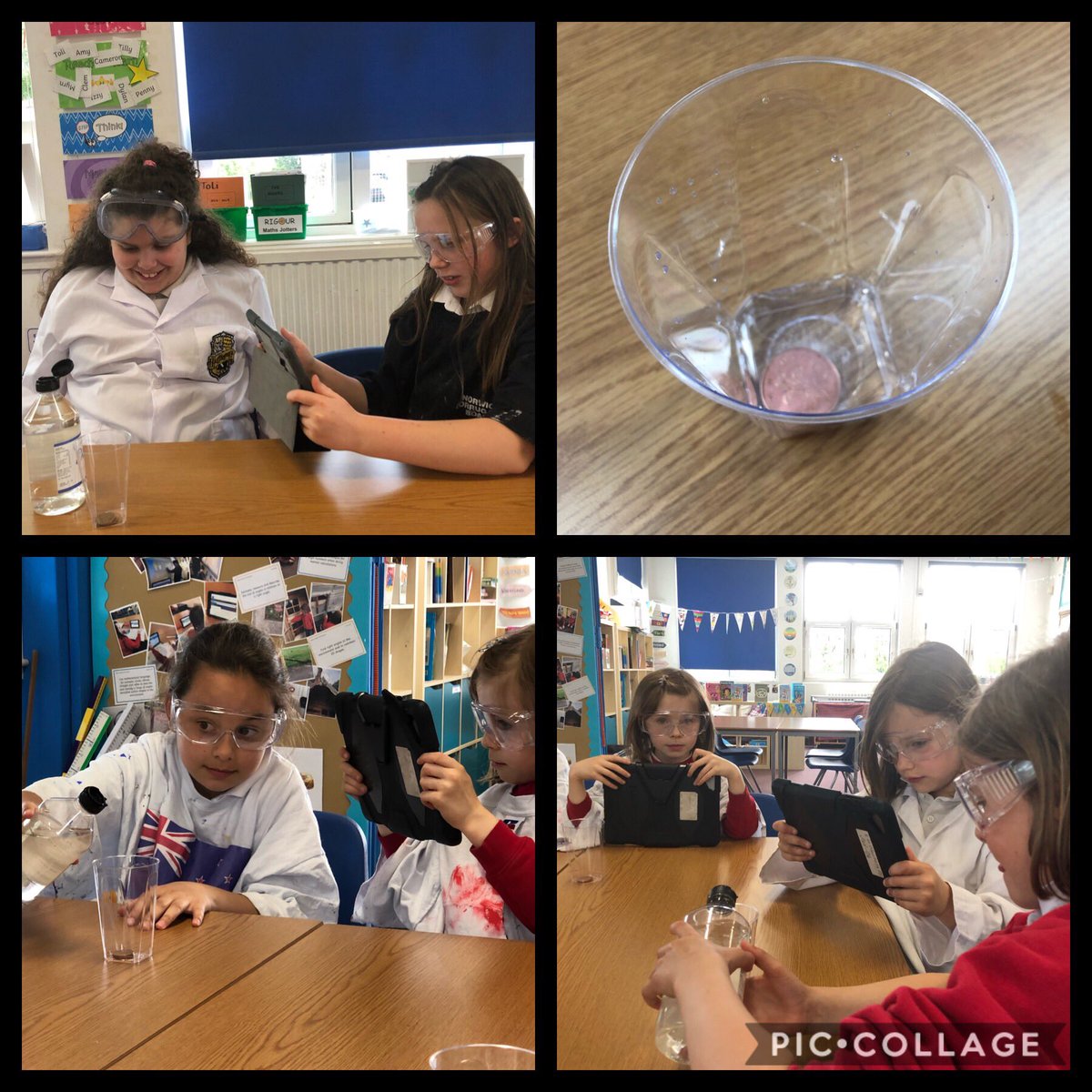 Kininmps's tweet photo. More chemical reactions today in P3-7. This time we were learning how to make shiny coins and copper chloride using vinegar and salt. We also learnt about rusting and set our own experiments for this. #KIMscience #senseofwonder #stirlingloveslearning https://t.co/Cjw8dKO1ML