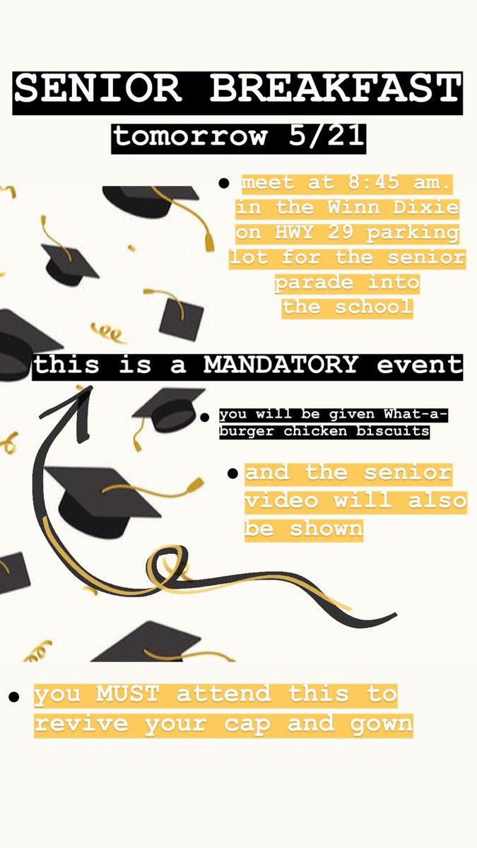 tatestudent's tweet photo. Senior Breakfast is tomorrow!!! 
May 21
pictured below are details that are needed
•
• 
any further questions, message this page!! see you soon https://t.co/QRQWyfGXos