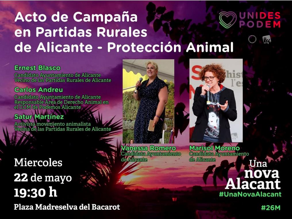 podemalacant's tweet photo. Este miércoles tenemos un acto en las #PartidasRurales de #Alicante centrado en la #ProtecciónAnimal
Si te preocupa el maltrato animal 🐰🐥🐺 y sus derechos no puedes faltar a este encuentro.
Recuerda el día 22 de mayo en la Plaza Madreselva del #Bacarot
a las 19:30h. https://t.co/6Ugi5IewO9