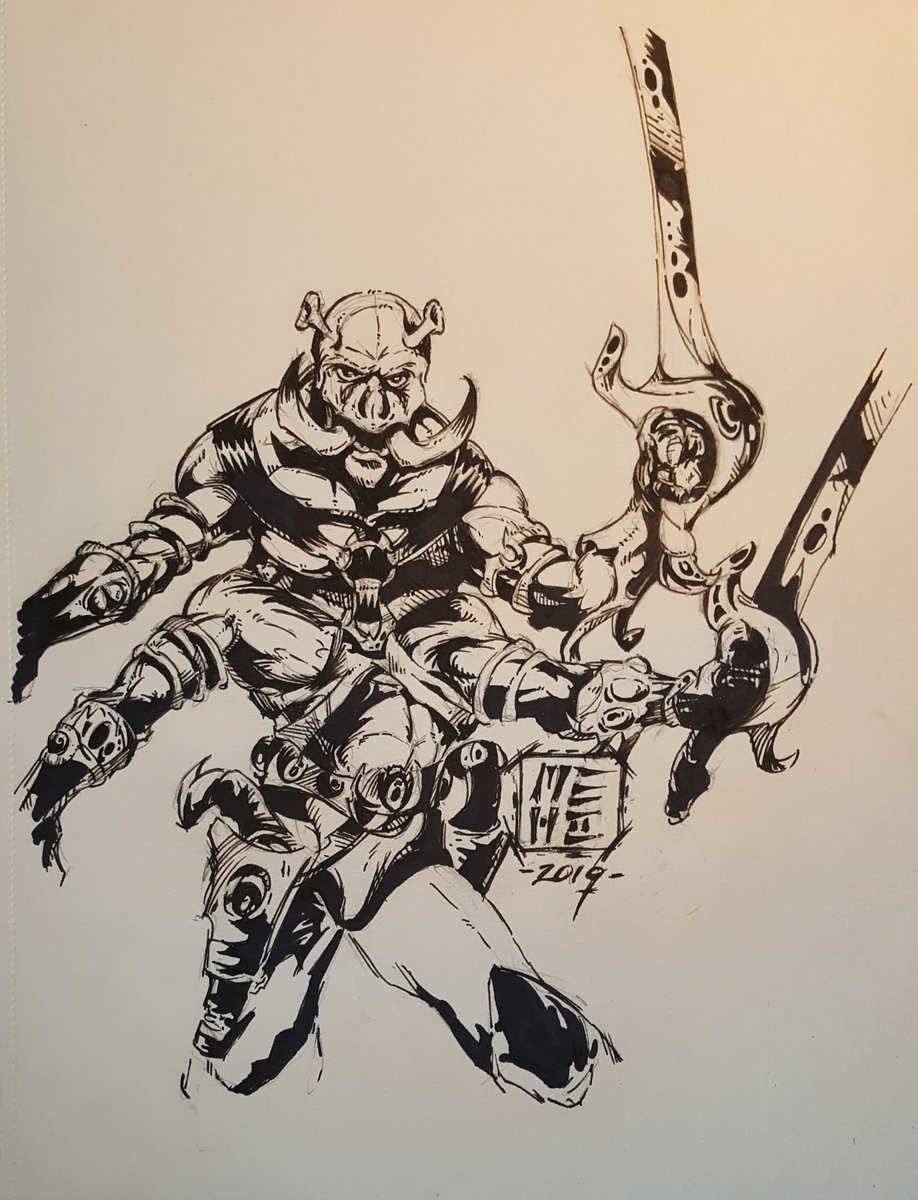 MEHearroldII's tweet photo. Finished up the Tars Tarkis sketch today.  Fountain pen and sharpie on crappy sketch book paper. I may put him into the compy and give old boy some color... #fantasyartist #edgarriceburroughs #JohnCarter https://t.co/1qa1cIFxEE