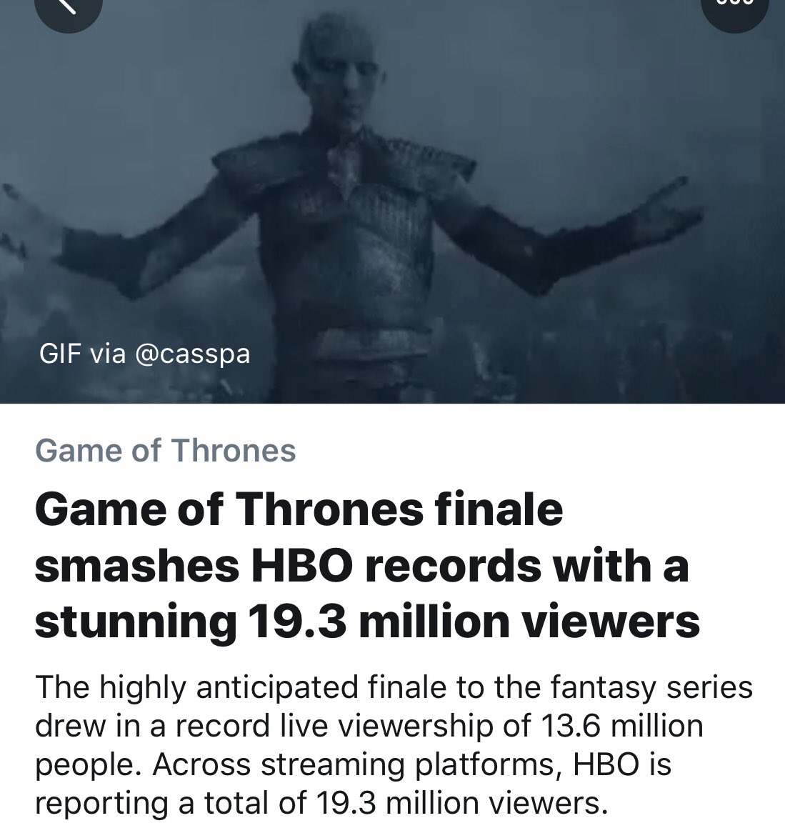 Connorbe1516's tweet photo. This is laughable.. 😂 so each episode of GOT this season cost around 15million dollars and the finale got 19.3 million views in 24hours. @MrBeastYT buys stuff in a store and spends $100000 nearly gets the same amount of views in 24 hours. #patontheback https://t.co/FPzDhYzgY1