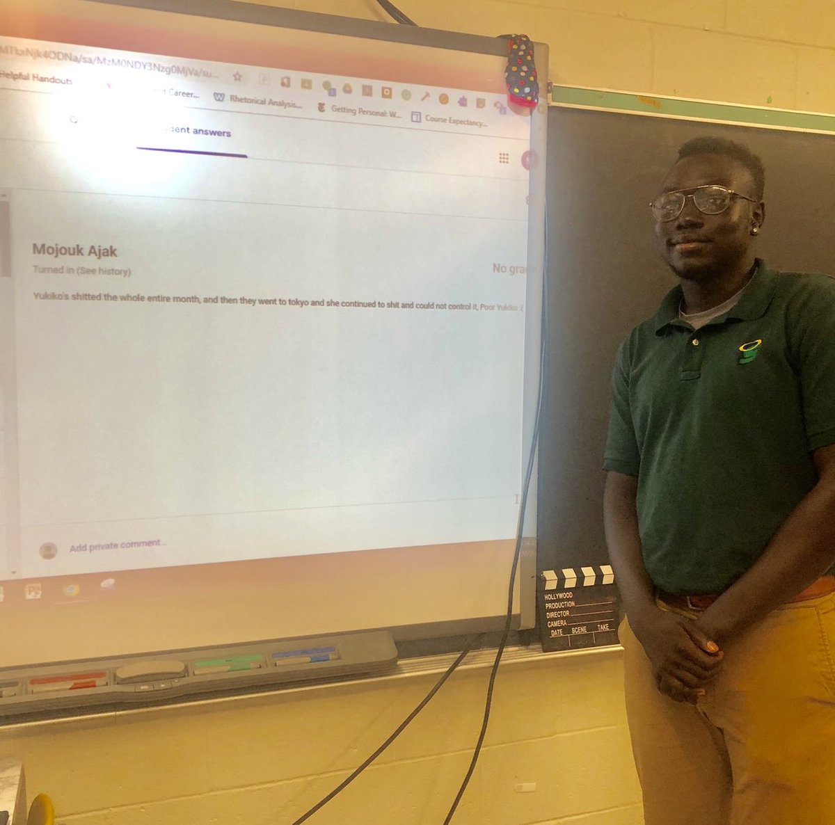 MsSuh104's tweet photo. For today’s end of year countdown famous last line we analyzed the deeper meaning of “diarrhea”. 12 more days seniors! #seniorquotes https://t.co/QaUL0d9v1m