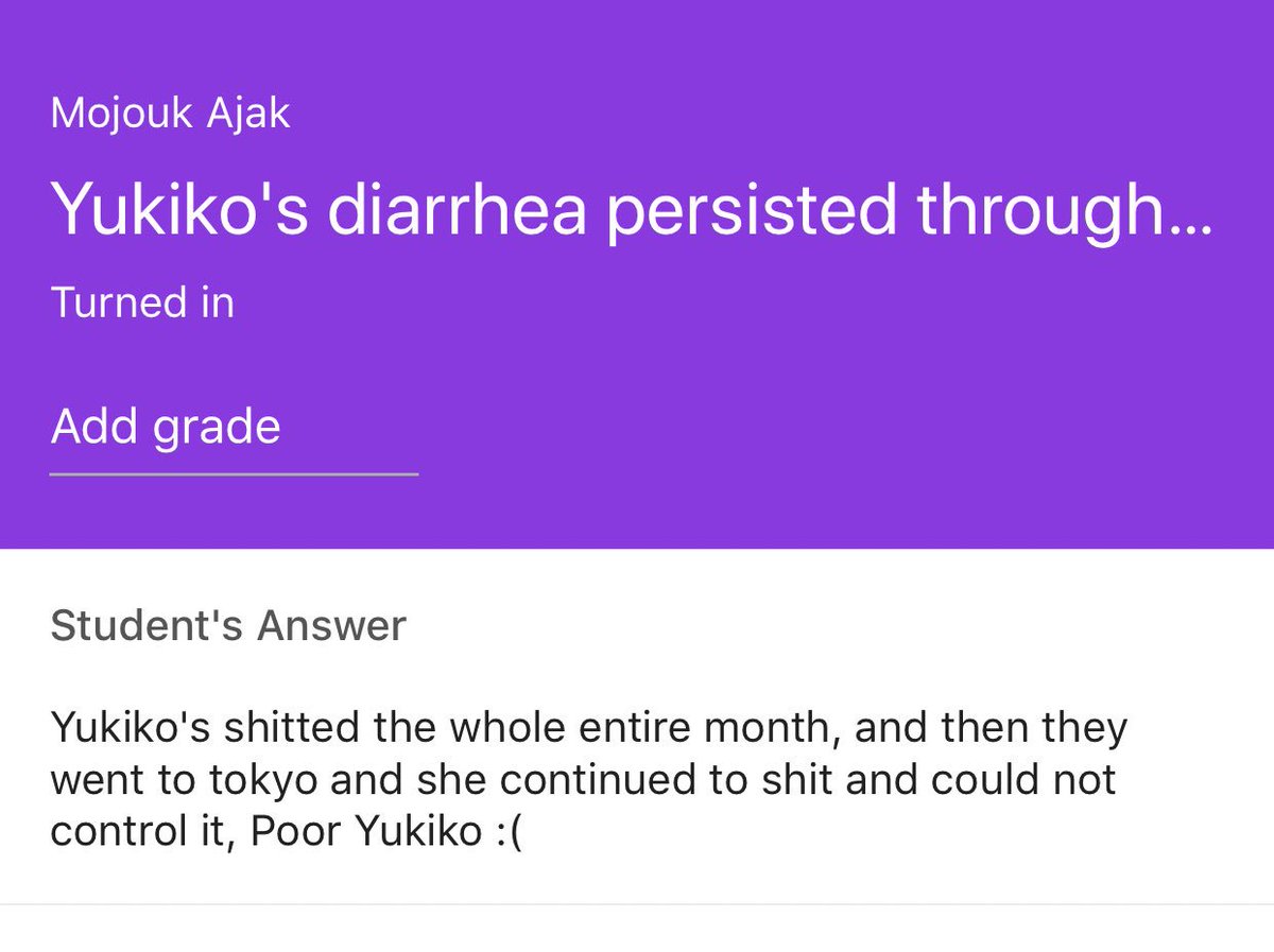 MsSuh104's tweet photo. For today’s end of year countdown famous last line we analyzed the deeper meaning of “diarrhea”. 12 more days seniors! #seniorquotes https://t.co/QaUL0d9v1m