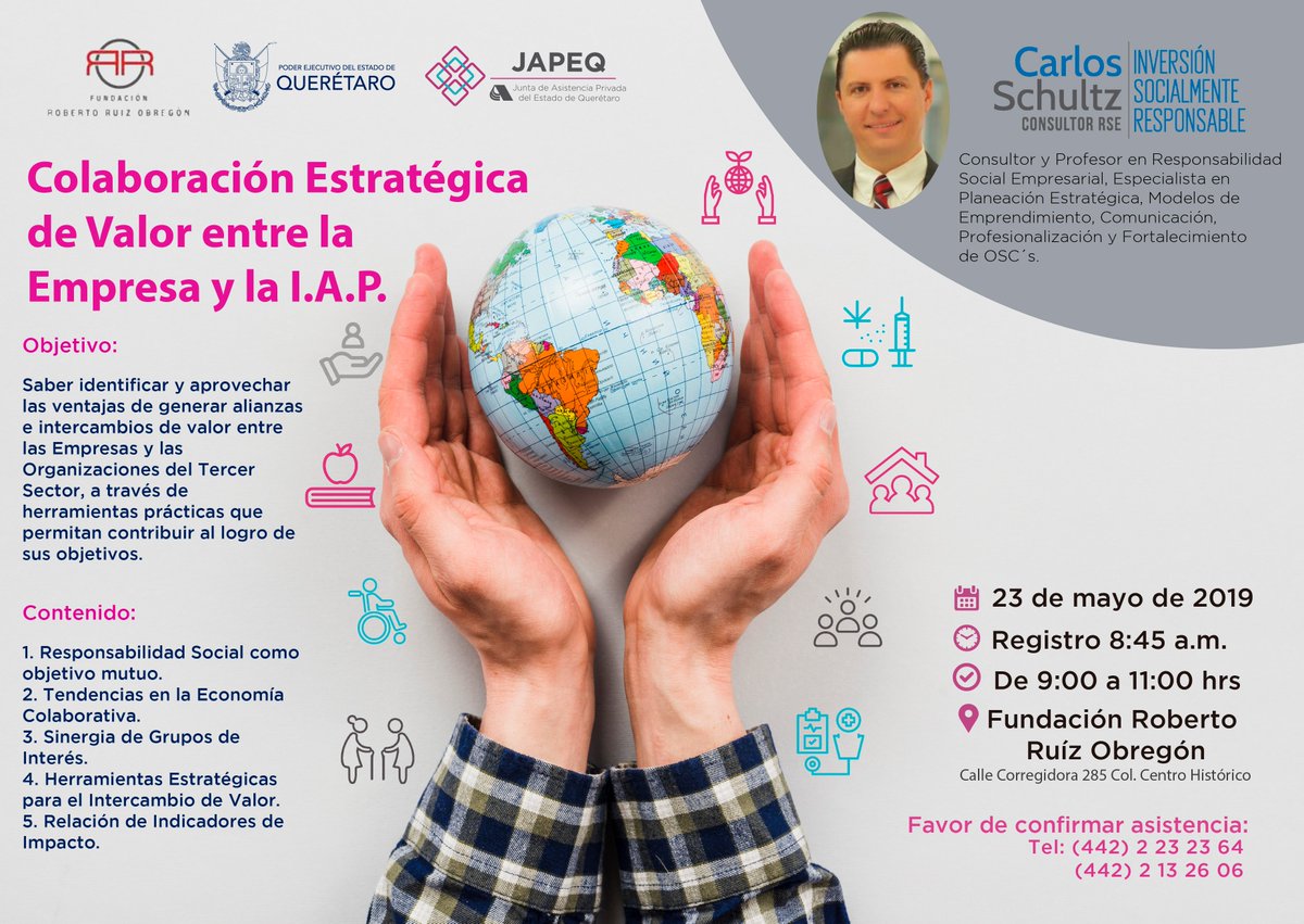 JAPEQ's tweet photo. Con mucho gusto les hacemos una atenta invitación a las Instituciones de Asistencia Privada #IAP para que asistan a nuestra conferencia "Colaboración estratégica de Valor entre la Empresa y la #IAP" 
🕒8:45 hrs.
📅23 de mayo
📍Fundación Roberto Ruíz Obregón https://t.co/gdRpmZiVAs