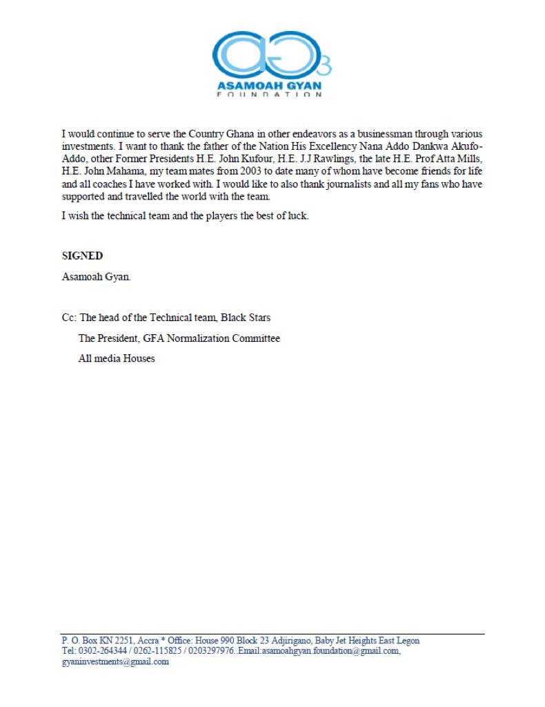 BREAKING NEWS: Asamoah Gyan retires from International football days before the release of Black Stars AFCON2019 squad. 

PRESS STATEMENT 👇👇👇