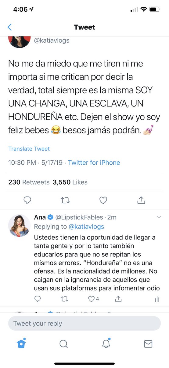 Mi respuesta a <a href="/katiavlogs/">KATIA VLOGS💫🐒</a>. Confieso que me moleste al leer su tuit pero trate de ponerme en su lugar y ser más objetiva.

Ahora quiero saber si es verdad que un tal Zorrito YouTubero ha utilizado “hondureña de caravana” para insultarla?