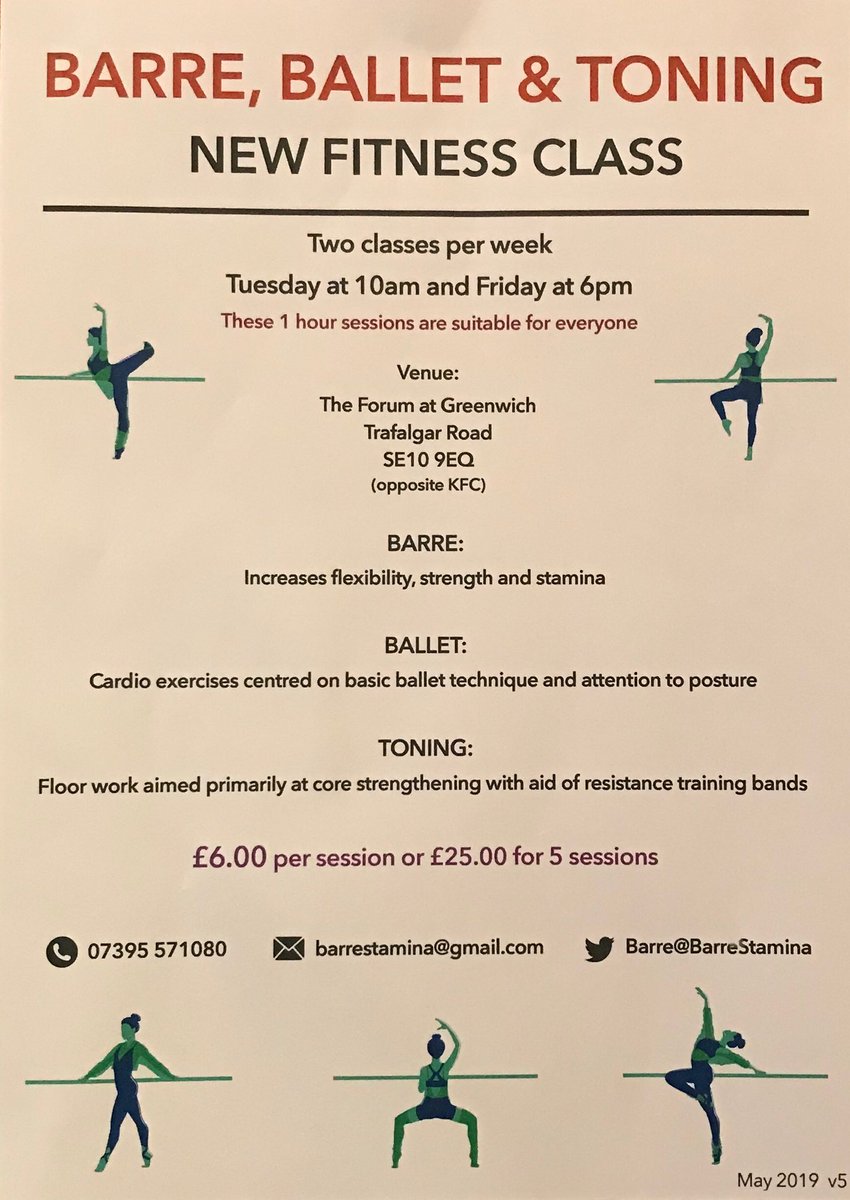 BarreStamina's tweet photo. Great News! On Friday 31st May, Barre Stamina Launches A New Evening Session. Every Friday At 6pm #barrestamina #amcbarrestamina  #fitnesswithinyourreach  #balletbarre #barreconditioning #greenwichblackheathfitness See attached image for more information. https://t.co/nSdgOD46Pr