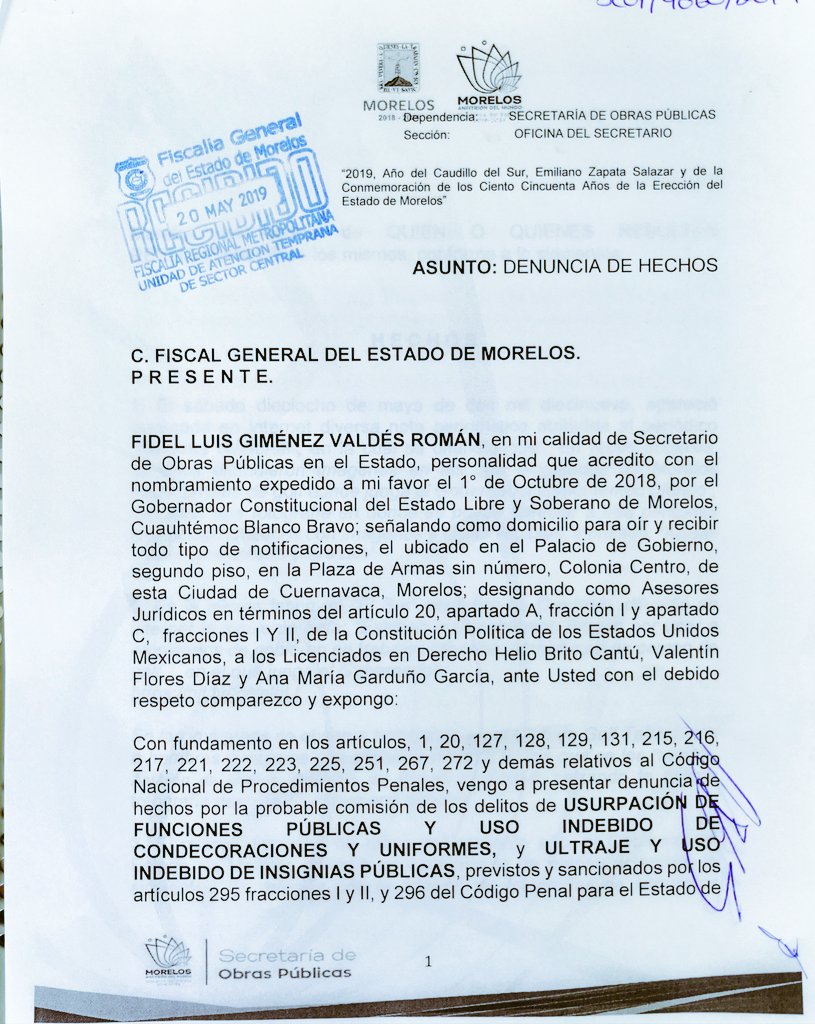 FIDEL_GIMENEZV's tweet image. Como lo anunciamos, hoy presenté ante la @Fiscalia_Mor  la denuncia de hechos correspondiente al montaje del pasado sábado.