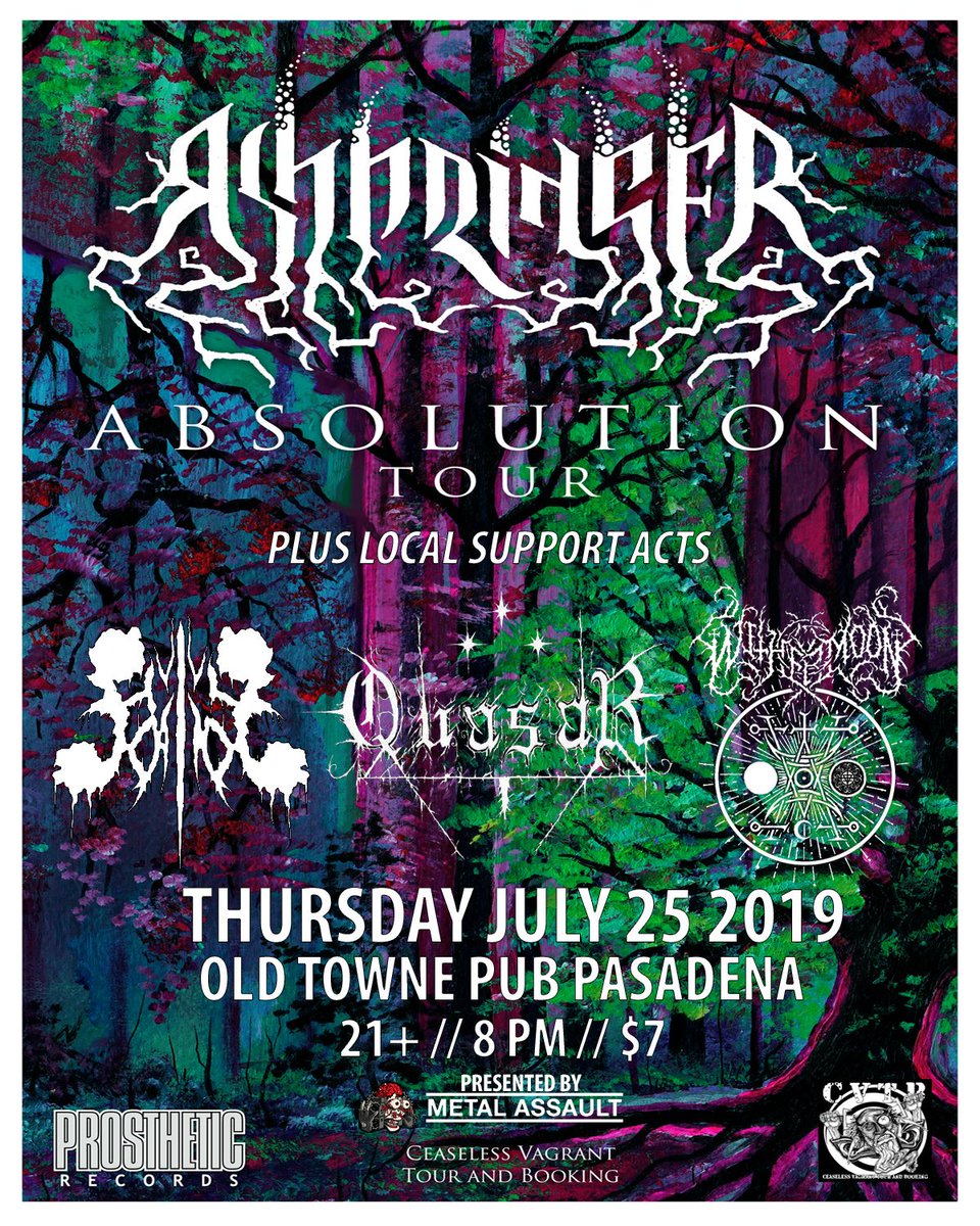 #JUSTANNOUNCED: @AshbringerMusic (atmospheric black metal, Minneapolis MN) + local support acts #Quasar, #HvileIKaos &amp; #Withermoon, Thursday 7.25 at #OldTownePub in #Pasadena. Mark your calendars! 🤘