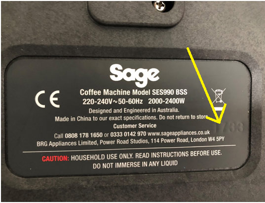 Sage Appliances on Twitter: "@rhysie456 The batch code and serial number are located on the bottom of the appliance, remove water tank and drip tray, hopper, and inspect the label and