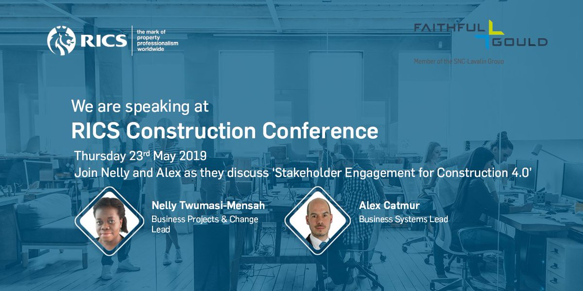 AlexCatmurWork's tweet photo. Looking forward to speaking about stakeholder engagement and 'Construction 4.0' at the #RICS Construction Conference this week with @NellyaTM @fgouldconnect #stakeholderengagement https://t.co/ZtliunOTJD