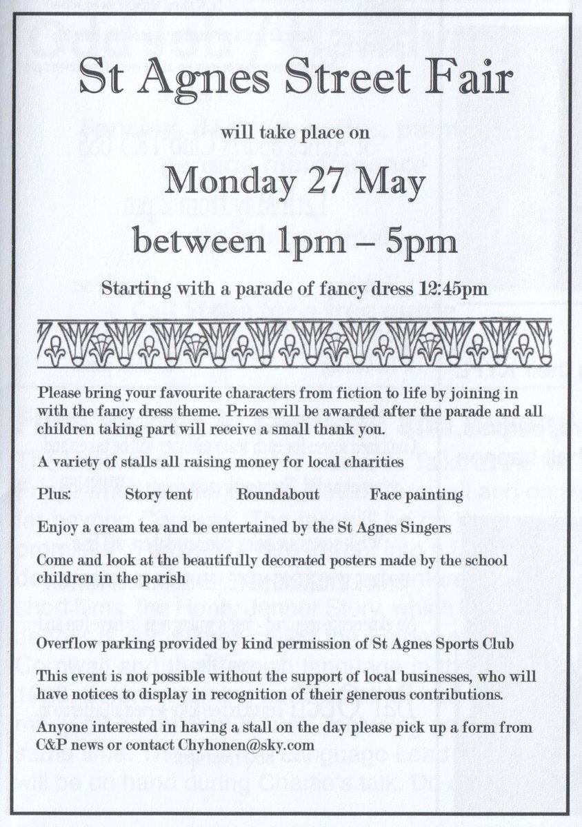 Only a week to go until we will  be singing for your enjoyment at the street fair.  We will perform at 2pm and 3pm in front of the parish church hall.